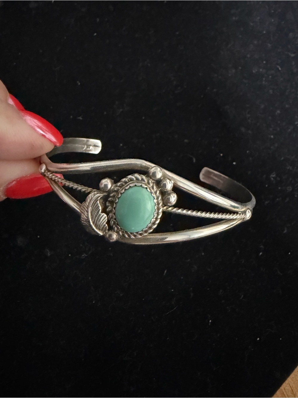 Native signed sterling silver turquoise cuff bracelet